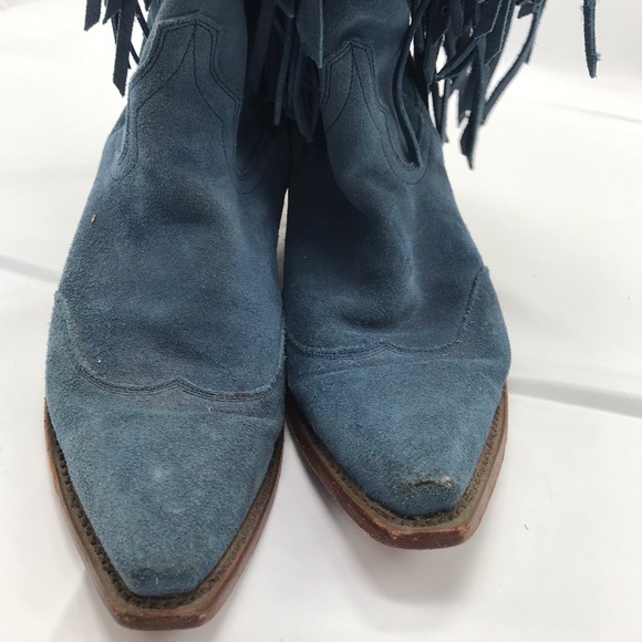 American Rebel Boot Co Elvis Presley Blue Suede leather Boots Fringe Size 6.5 - Picture 6 of 10
